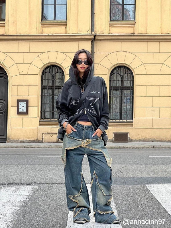 Fvshya Star Applique Zip Up Hoodie