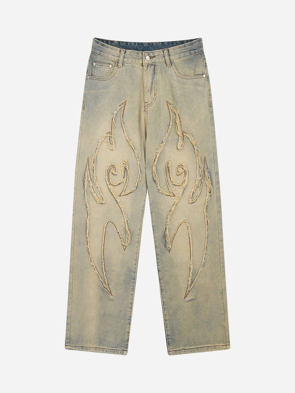 "Street Star" fire  fringe lines straight jeans