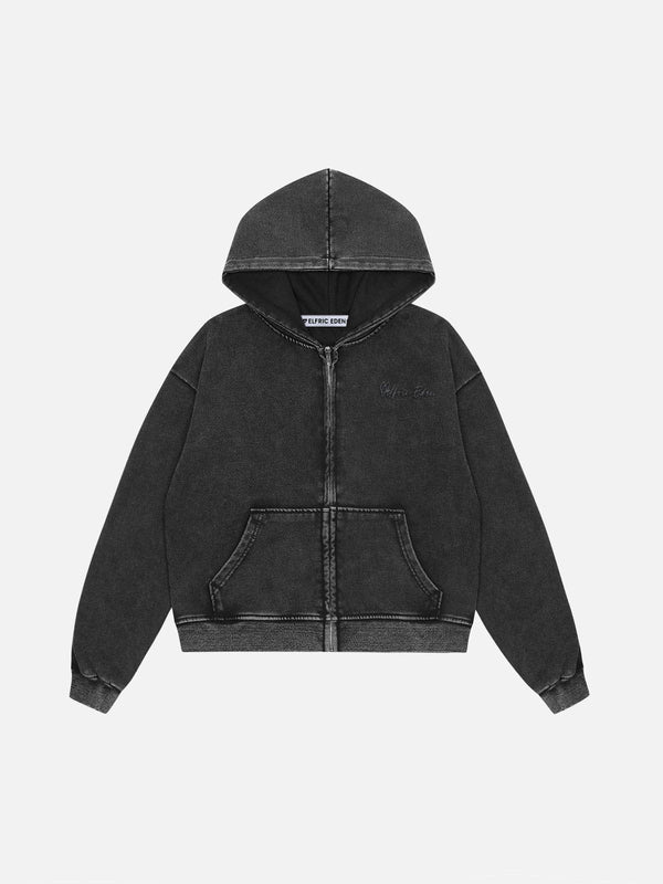 Fvshya Washed Solid Zip Up Hoodie
