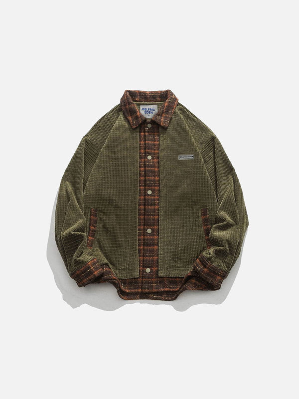 Fvshya Corduroy Plaid Fake Two Jacket