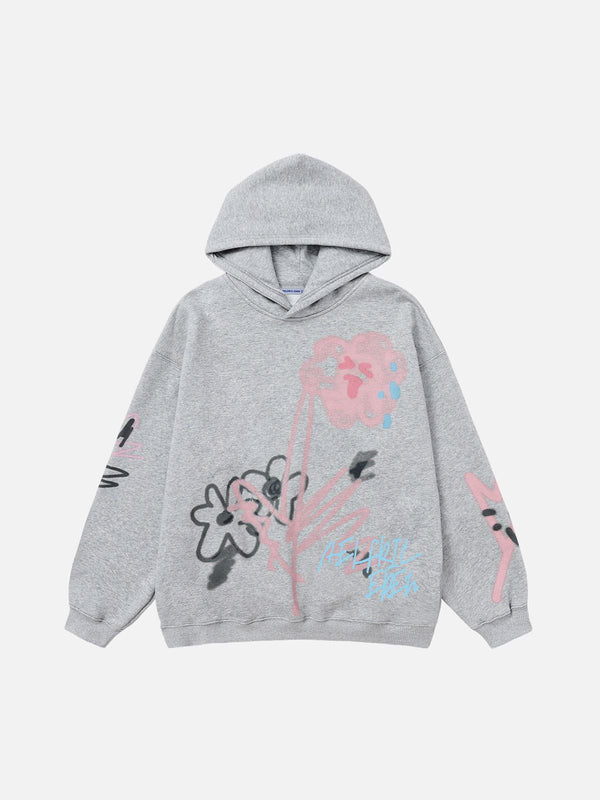 Fvshya Cartoon Graffiti Print Hoodie