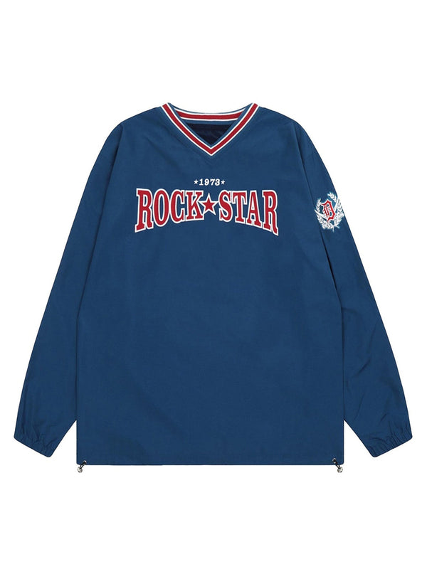 Fvshya Retro Embroidered Monogrammed V-neck Sweatshirt - 2146