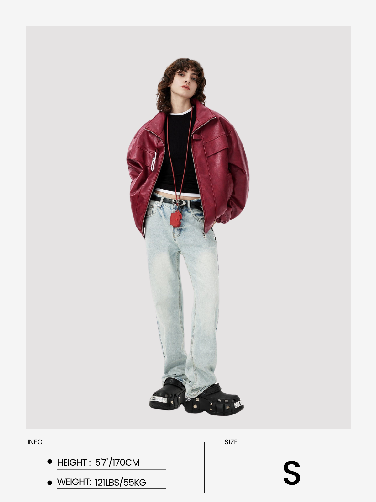 Fushya Metal Buckle Faux Leather Jacket