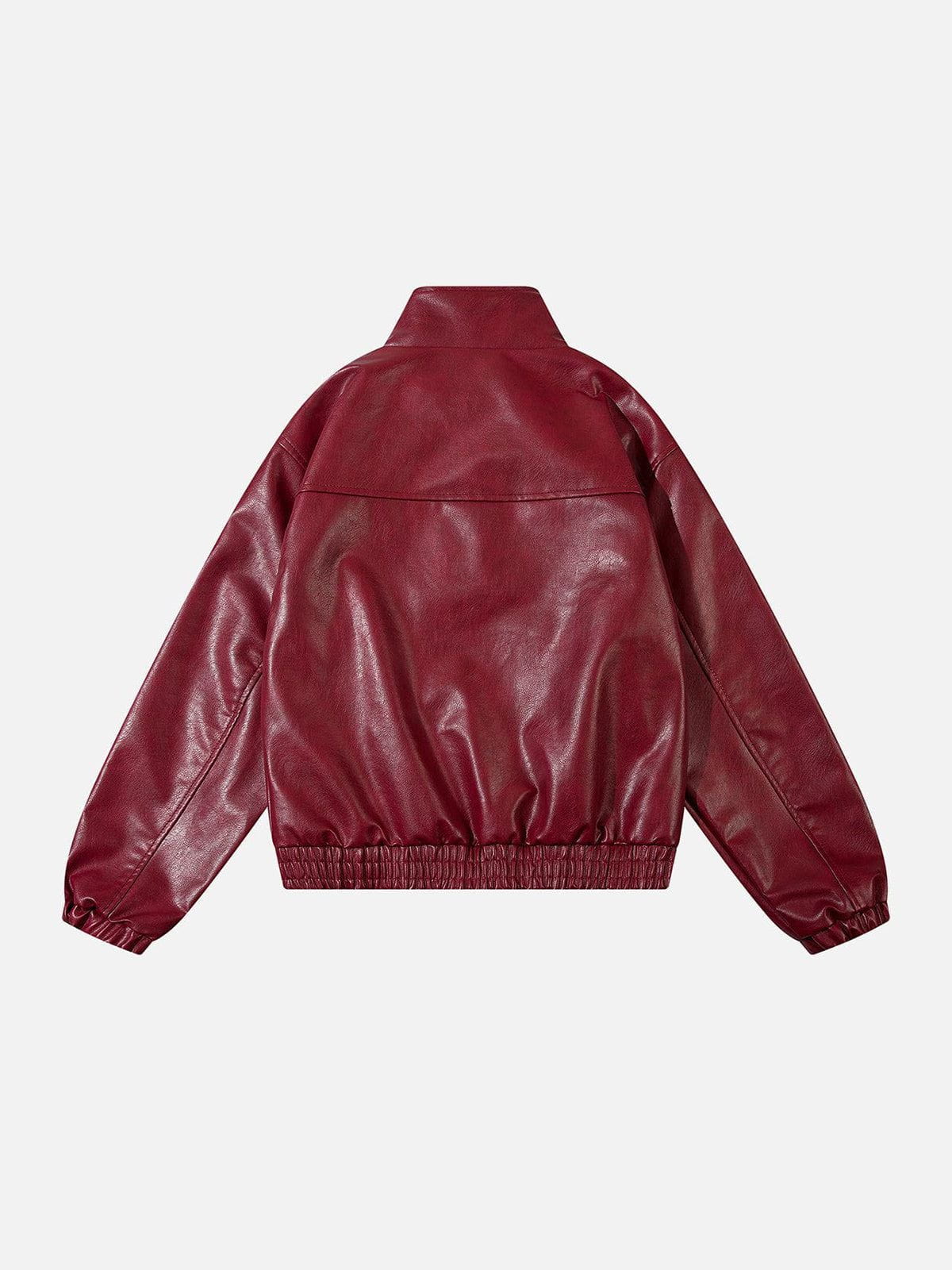 Fushya Metal Buckle Faux Leather Jacket