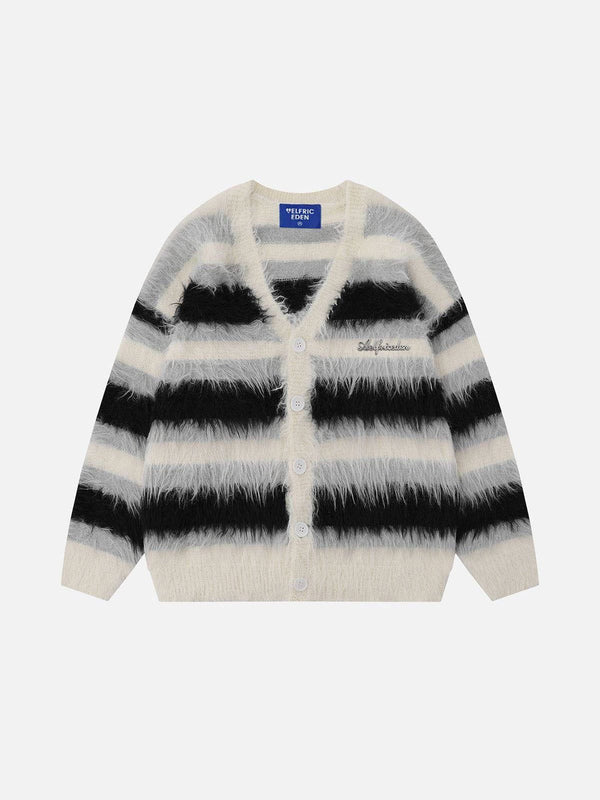 Fvshya Color Block Striped Fuzzy Cardigan