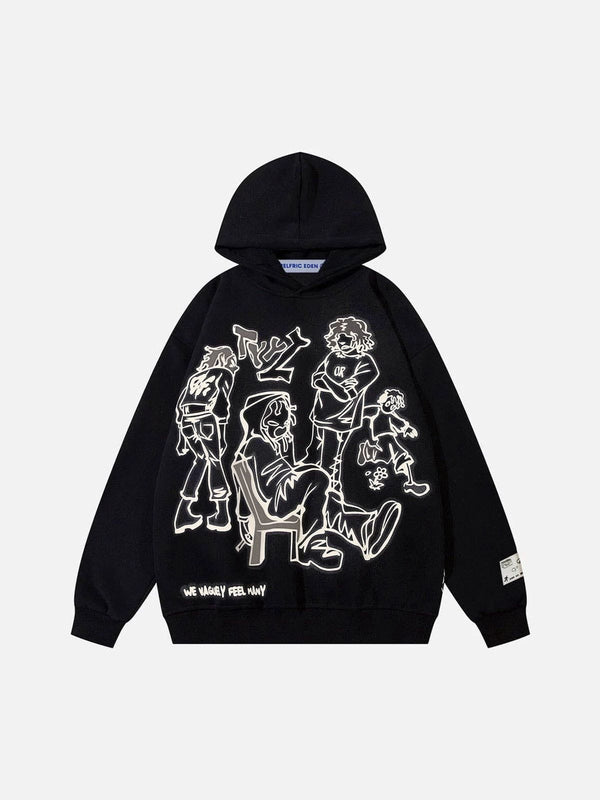 Fvshya Cartoon Line Character Graphic Hoodie