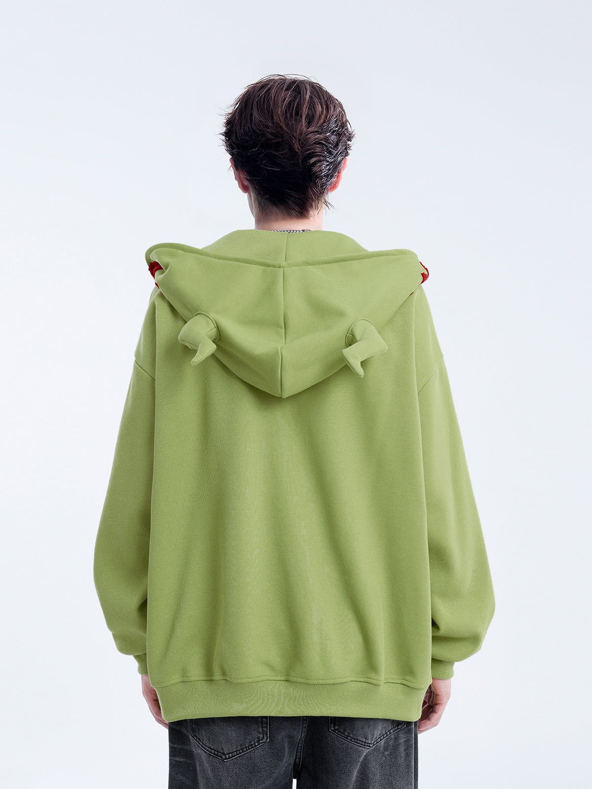 Fushya Horn Design Flocking Spider Zip Up Hoodie
