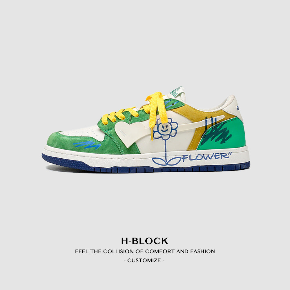 Fvshya H-Block Flower Canvas Skate Shoes