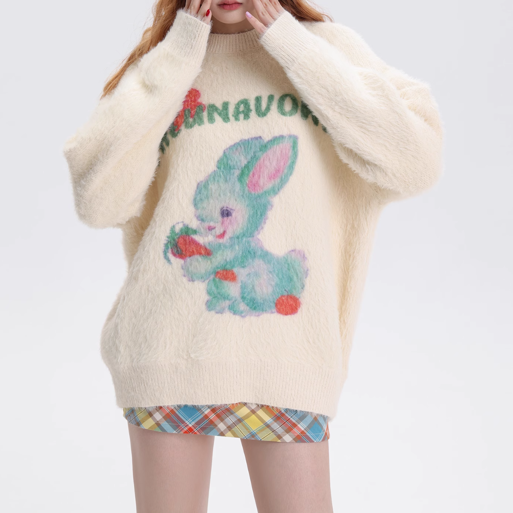 Fvshya Cartoon Rabbit Graphic Sweater