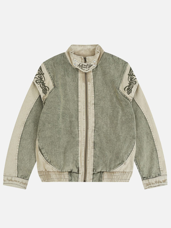 Fvshya Vintage Patchwork Washed Denim Jacket