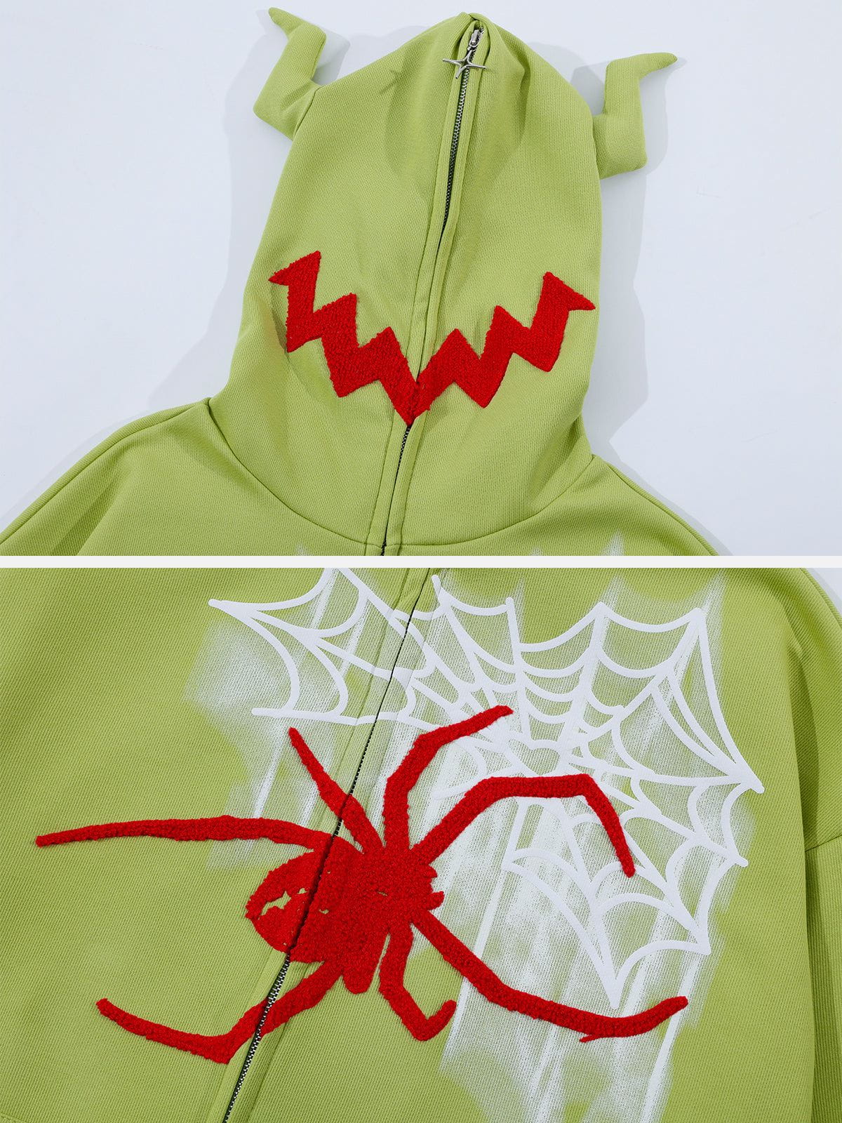 Fushya Horn Design Flocking Spider Zip Up Hoodie