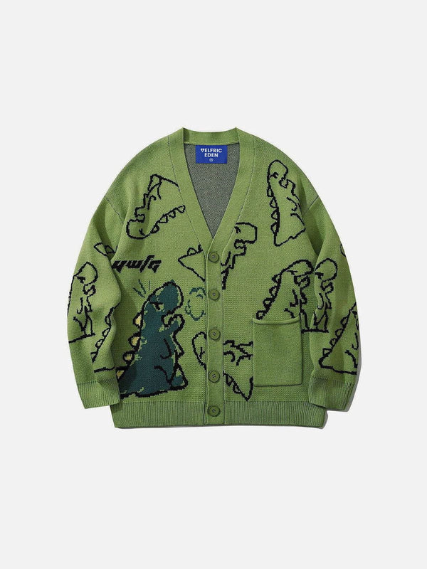 Fvshya Dinosaur Cartoon Pattern Knit Cardigan