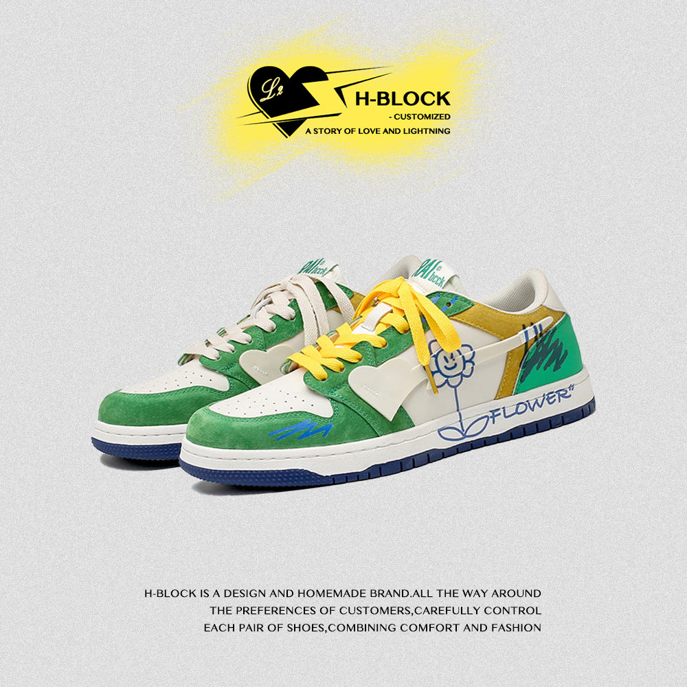 Fvshya H-Block Flower Canvas Skate Shoes