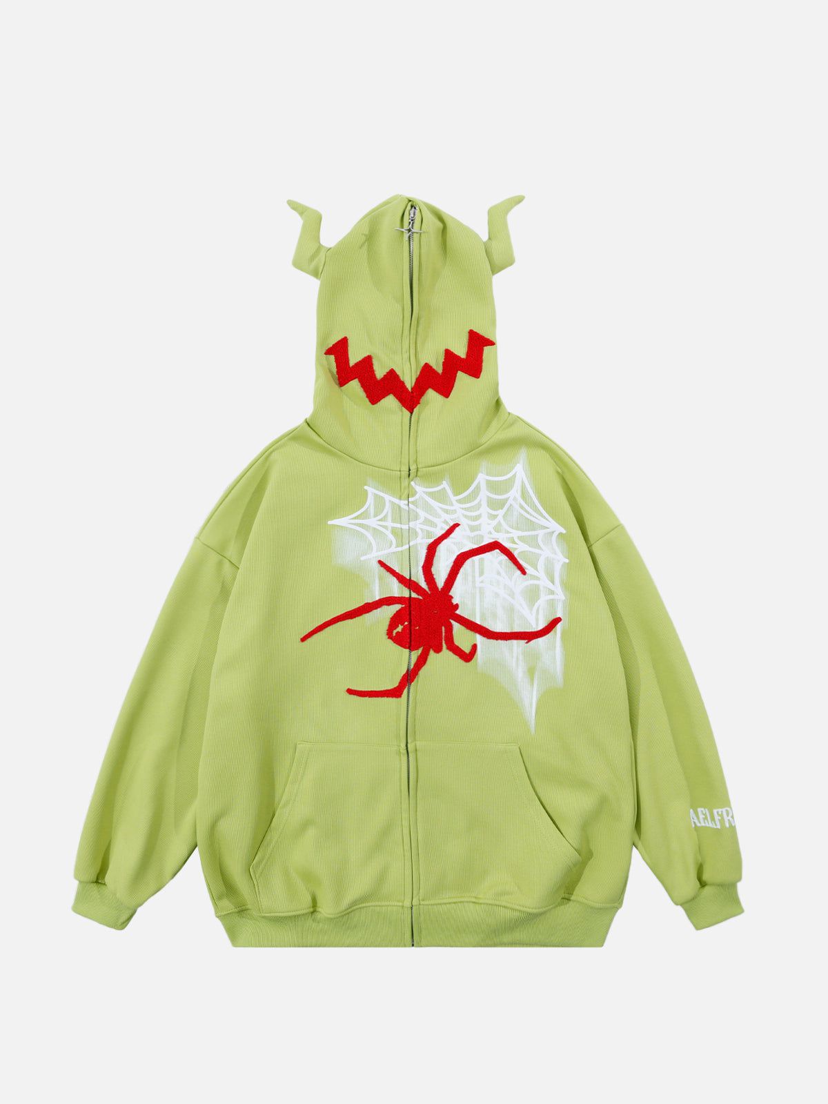 Fushya Horn Design Flocking Spider Zip Up Hoodie
