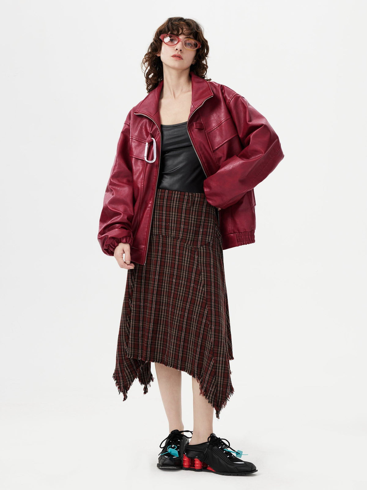 Fushya Metal Buckle Faux Leather Jacket