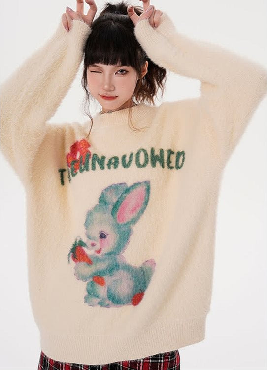 Fvshya Cartoon Rabbit Graphic Sweater