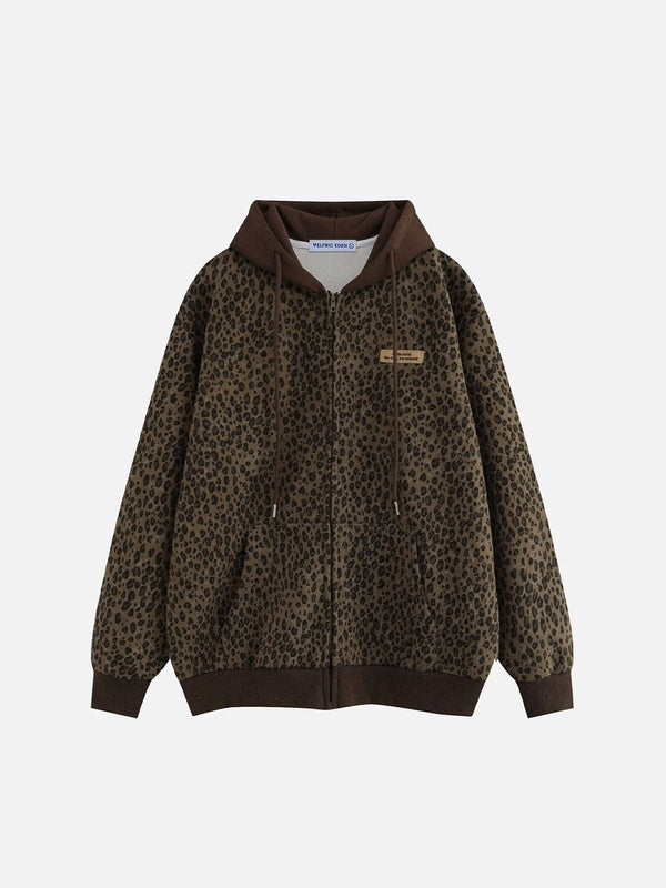Fushya Leopard Print Zip Up Hoodie