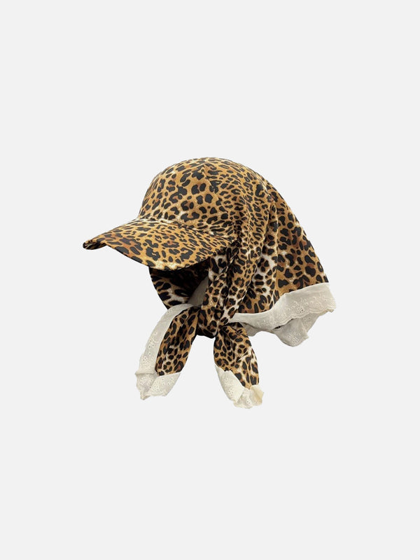 Fvshya Leopard Graphic Lace Patchwork Cap