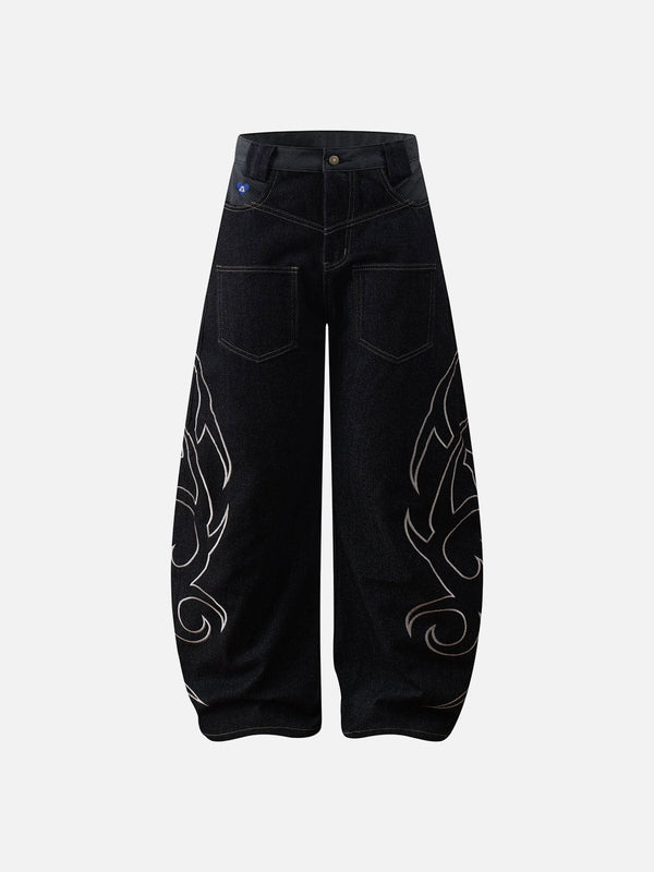 Fushya Embroidery Faggy Baggy Barrel Jeans