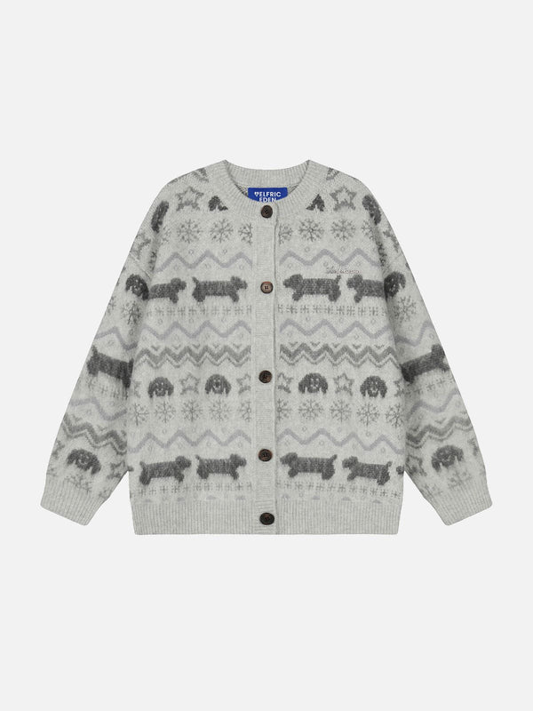 Fvshya Dog Fair Isle Jacquard Cardigan