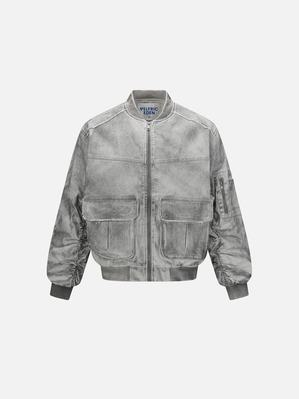 Fvshya Washed Plated Sleeve Zip Up Jacket
