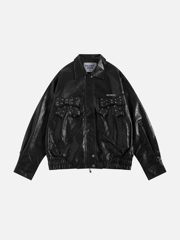 Fvshya Rivet Bow Faux Leather Jacket