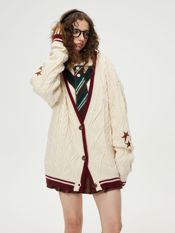 Fvshya Color Blocking Star V-Neck Cardigan