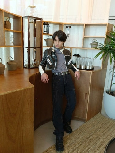 Fvshya Motorcycle Black Street Leather Jacket