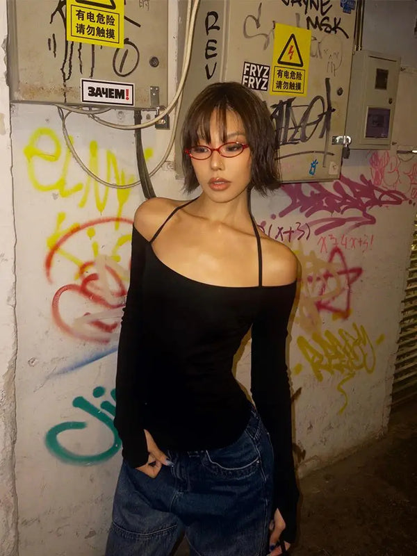 Fvshya Neck Tie Off Shoulder Top
