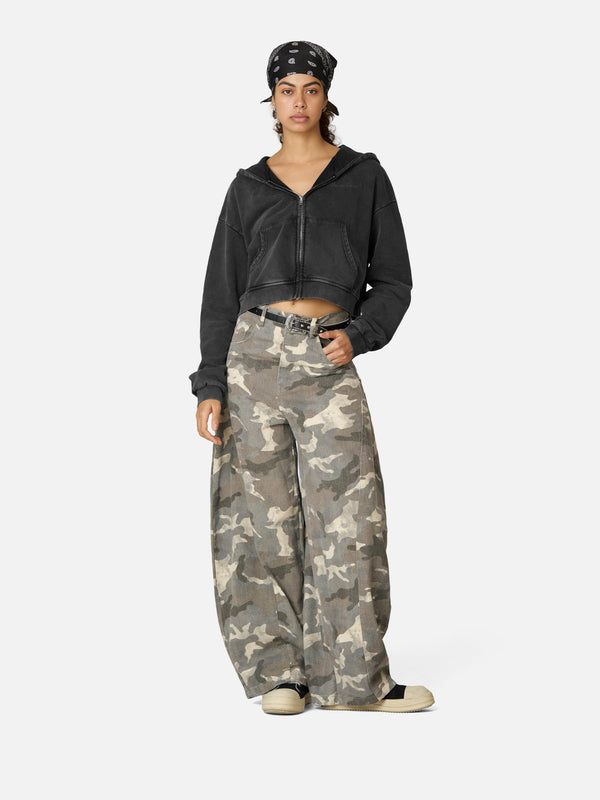 Fvshya Washed Solid Zip Up Hoodie