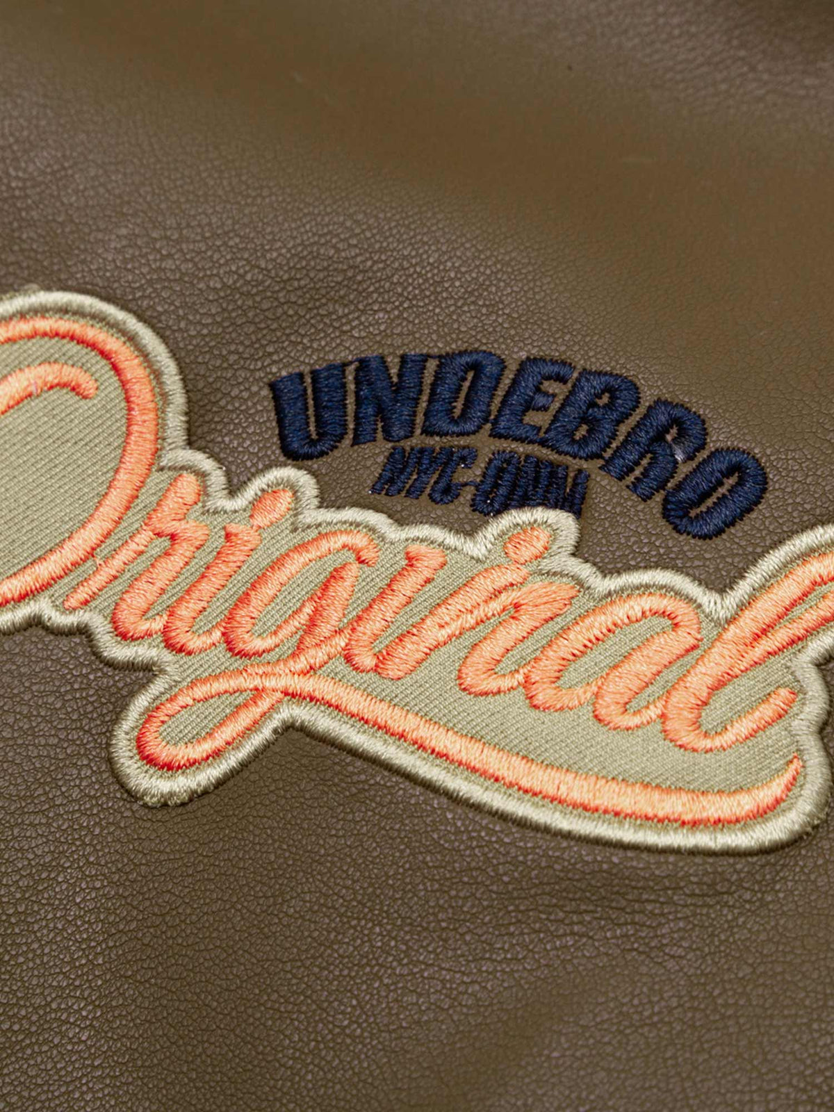 Fushya Lettering Embroidered Leather Bomber Jacket