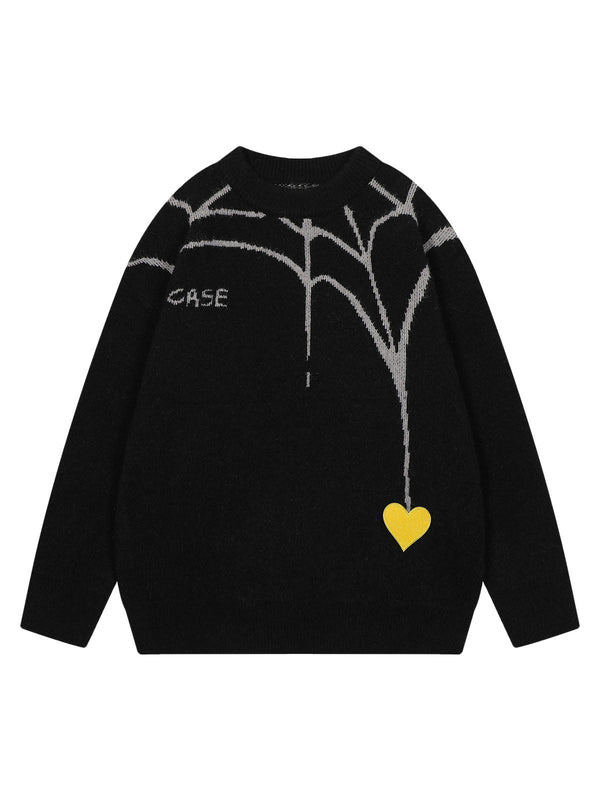 Fvshya Spider&Heart Knit Crew Neck Sweater - 2323
