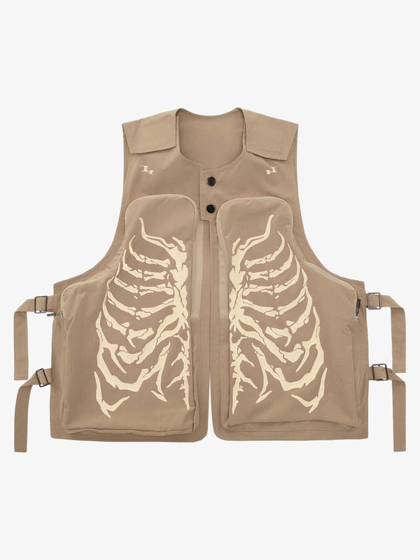 Fvshya Skeleton Print Padded Cargo Vest