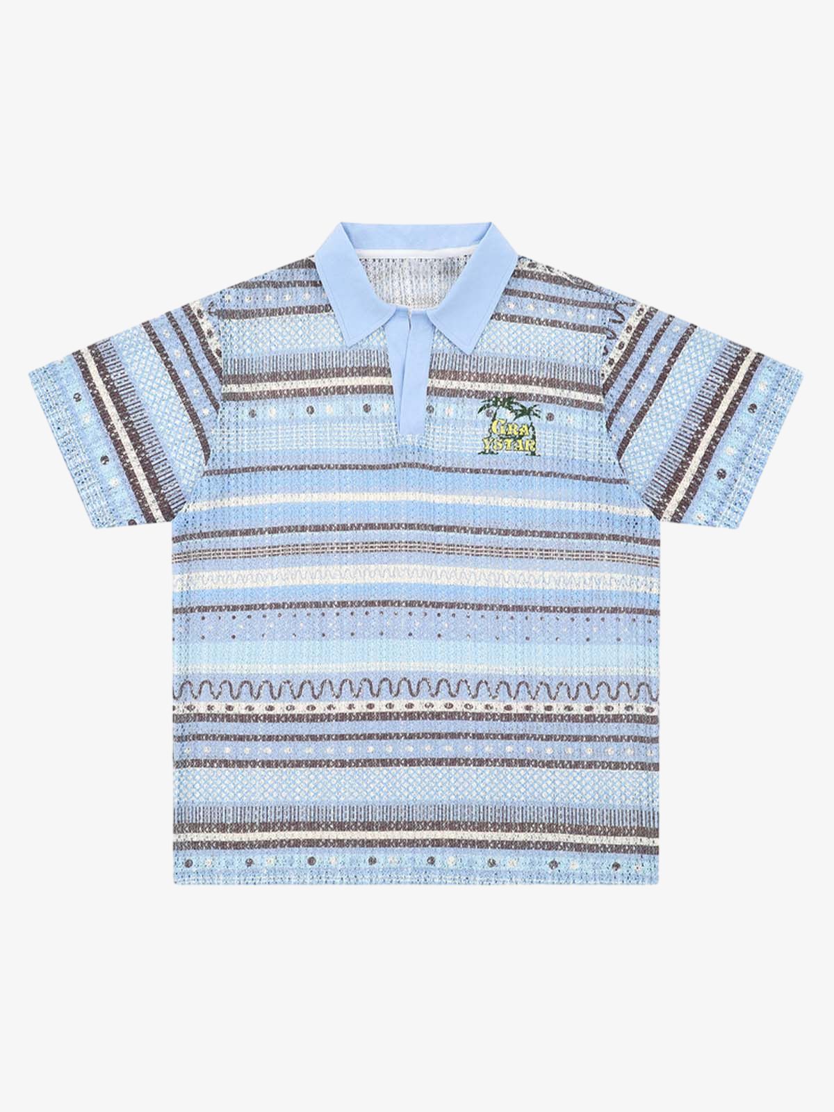 Fvshya Retro Gradient Striped Hollow POLO Shirt