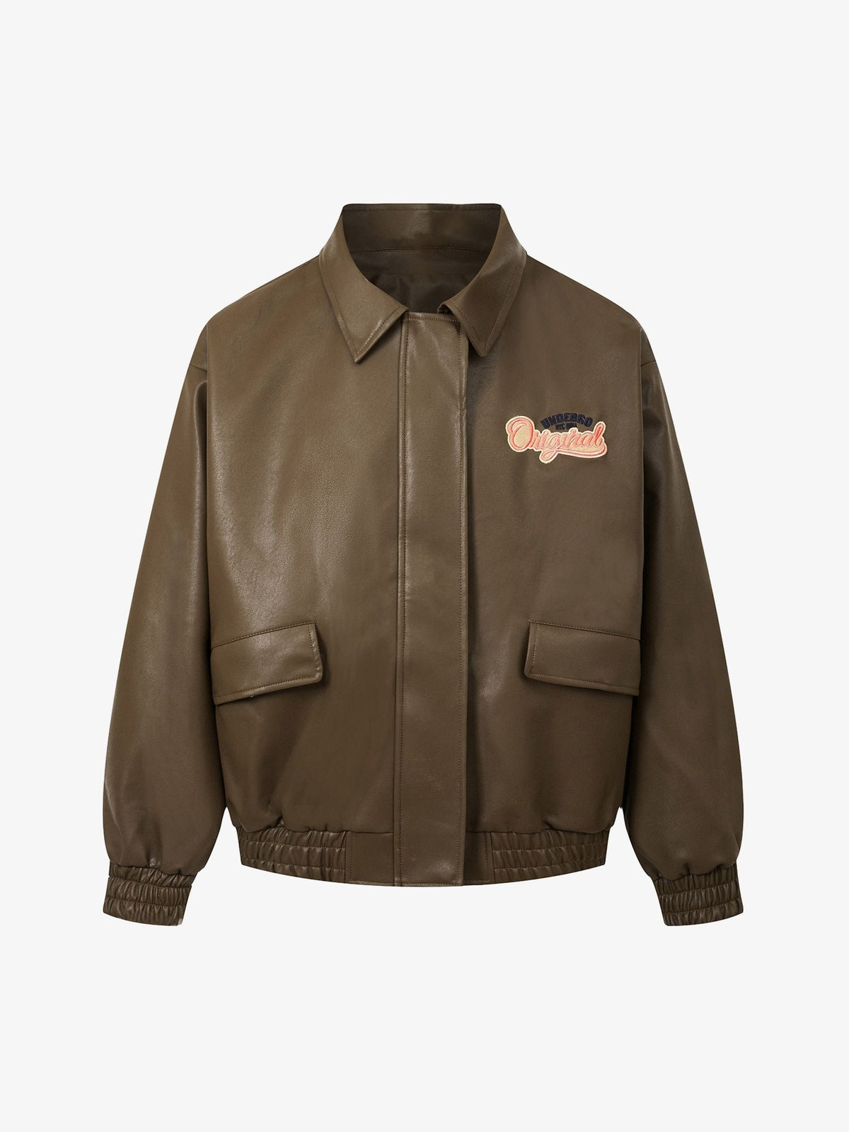 Fushya Lettering Embroidered Leather Bomber Jacket