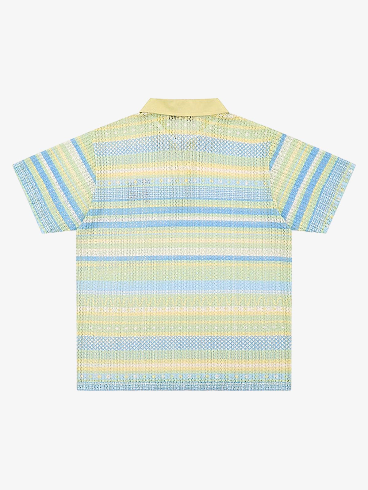 Fvshya Retro Gradient Striped Hollow POLO Shirt
