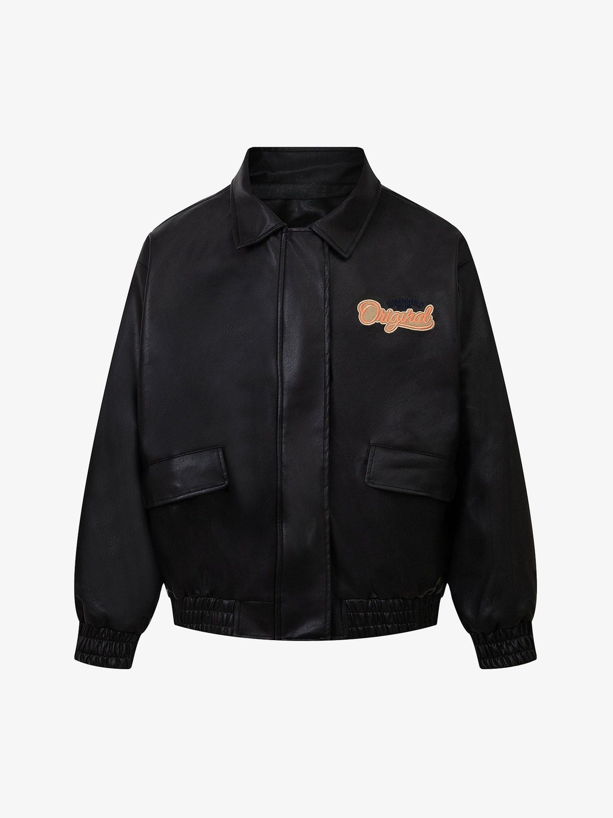 Fushya Lettering Embroidered Leather Bomber Jacket