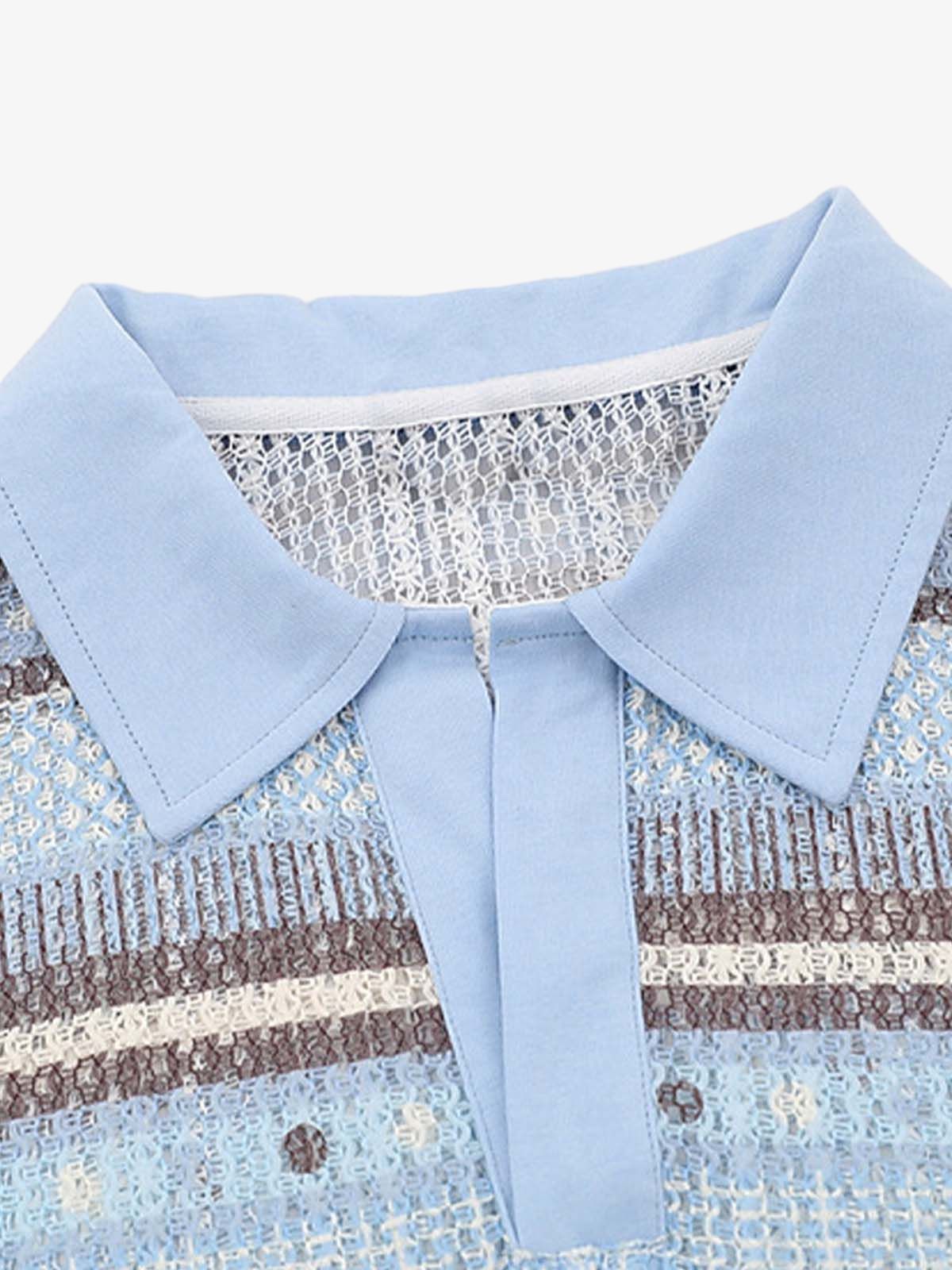 Fvshya Retro Gradient Striped Hollow POLO Shirt