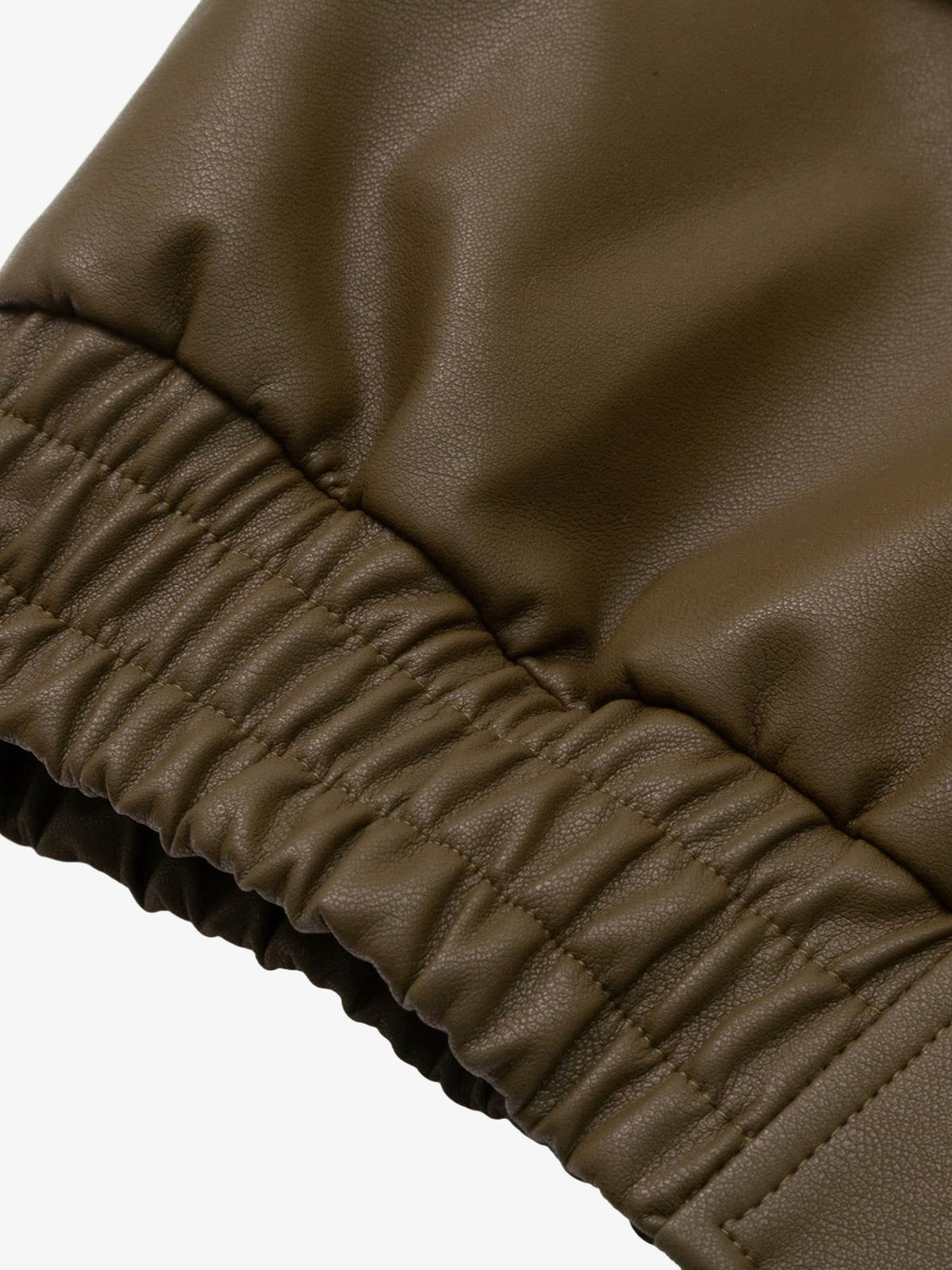 Fushya Lettering Embroidered Leather Bomber Jacket