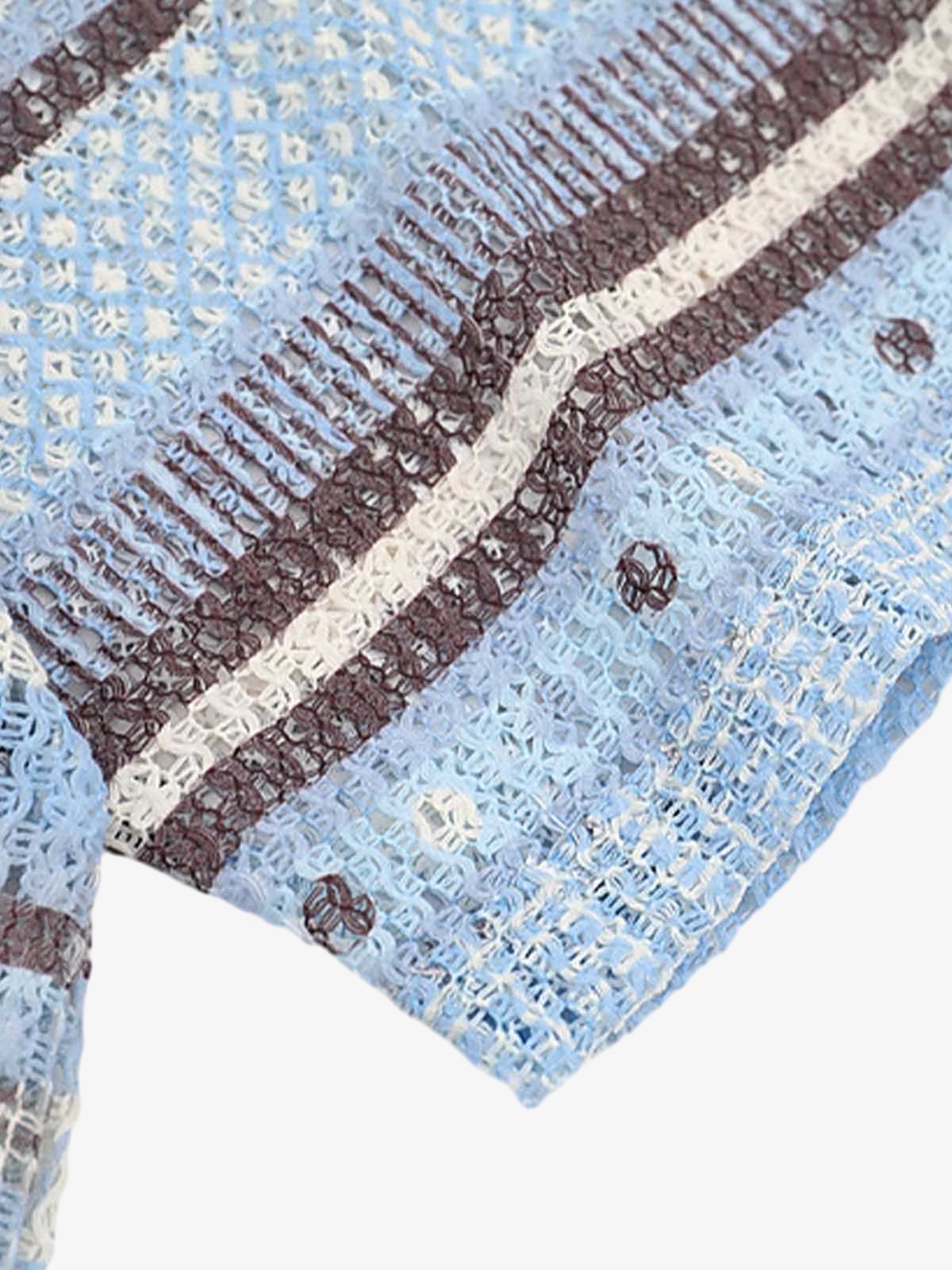 Fvshya Retro Gradient Striped Hollow POLO Shirt