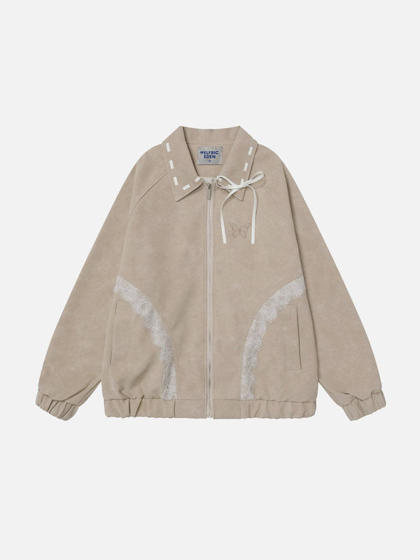 Fushya Lace Patchwork Faux Leather Jacket
