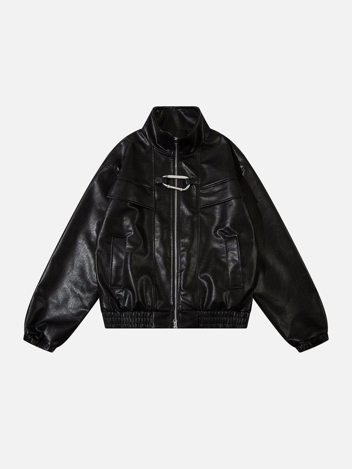 Fushya Metal Buckle Faux Leather Jacket