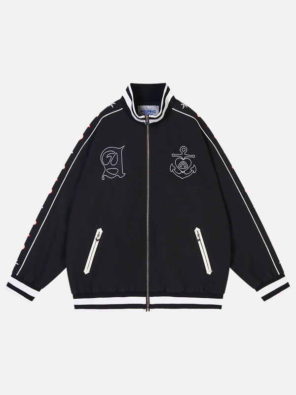 Fvshya Embroidery Ship Anchor Bomber Jacket