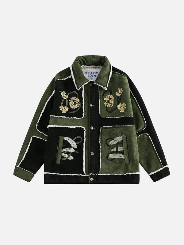 Fvshya Color Blocking Embroidery Flower Coat