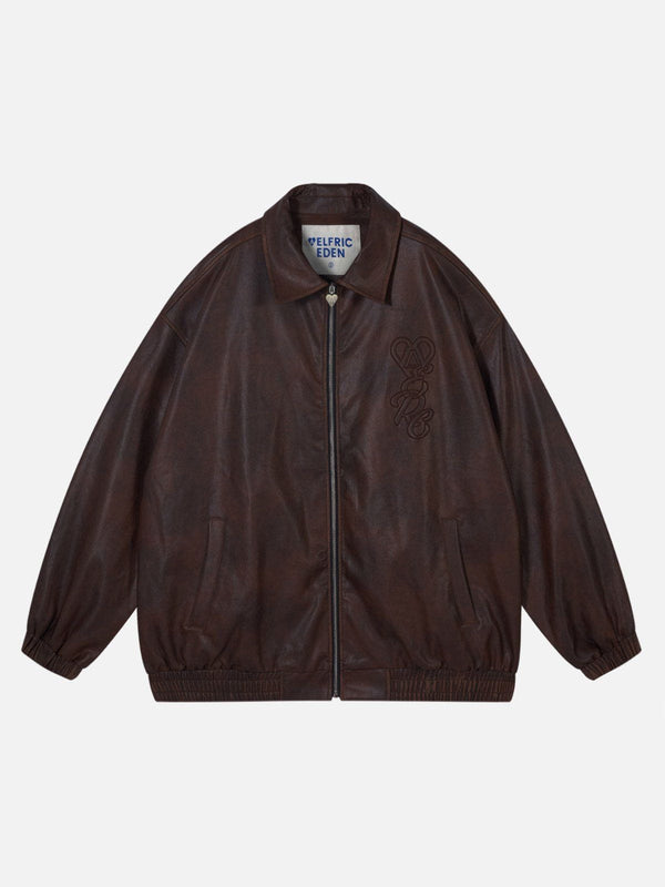 Fvshya Embroidery Fold-Over Faux Leather Jacket