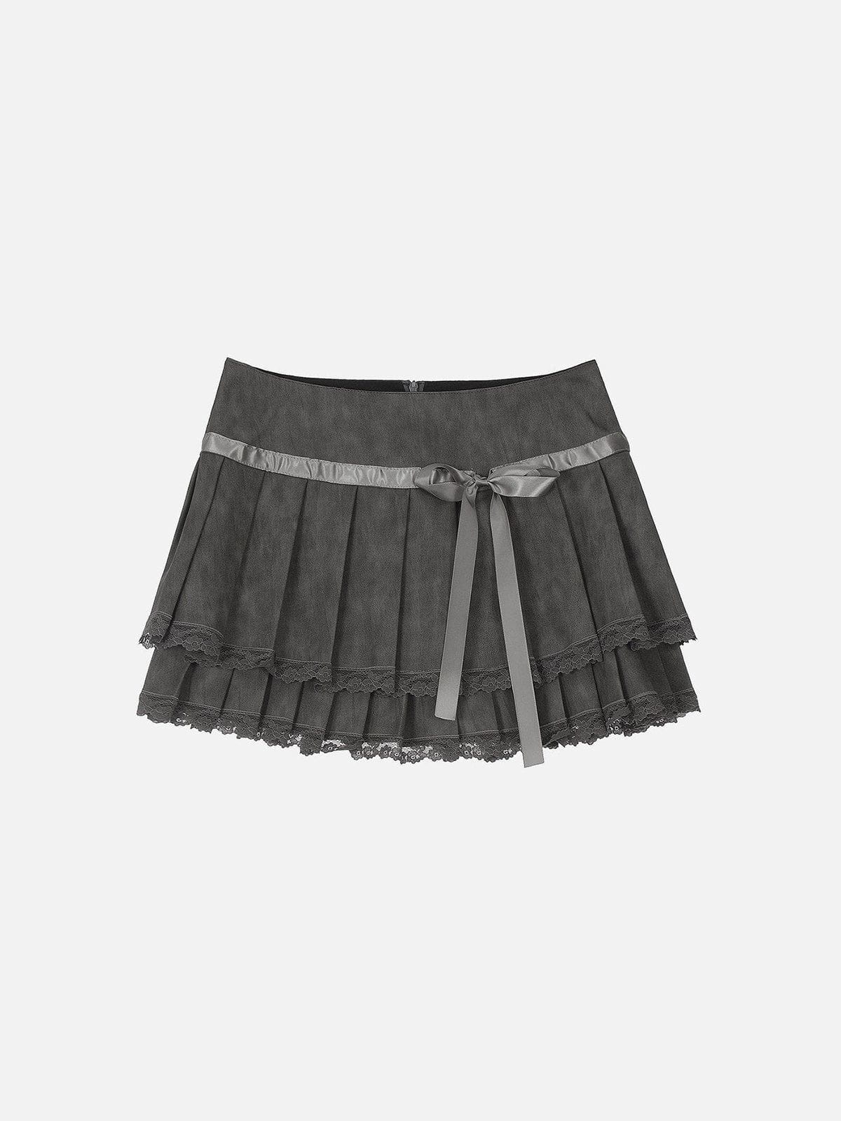 Fushya Lace Wrinkle Faux Leather Skirt