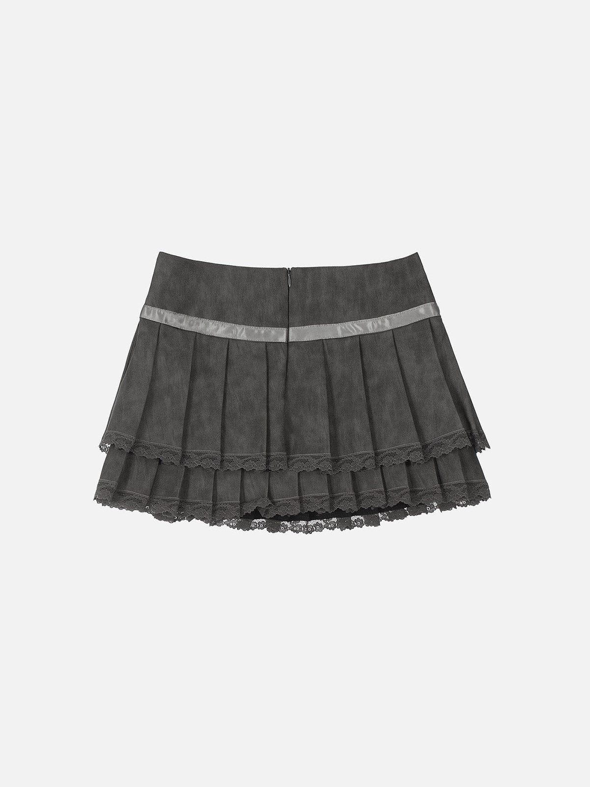 Fushya Lace Wrinkle Faux Leather Skirt