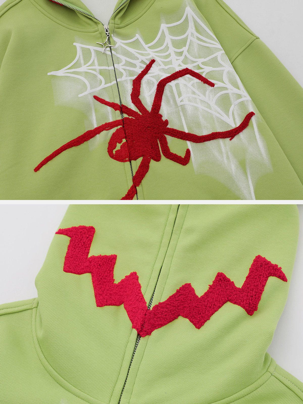 Fushya Horn Design Flocking Spider Zip Up Hoodie