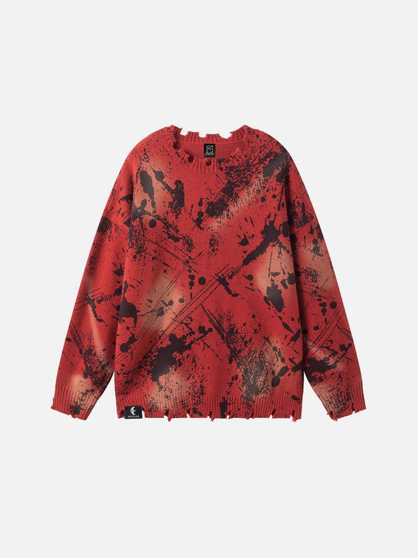 Fvshya Splash-Ink X-Shape Distressed Sweater