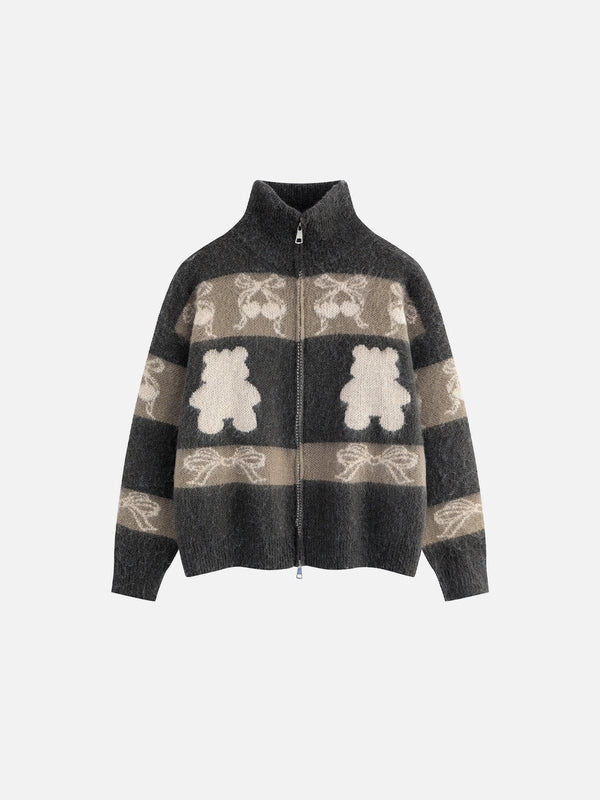 Fvshya Stripe Bow Zip Up Cardigan